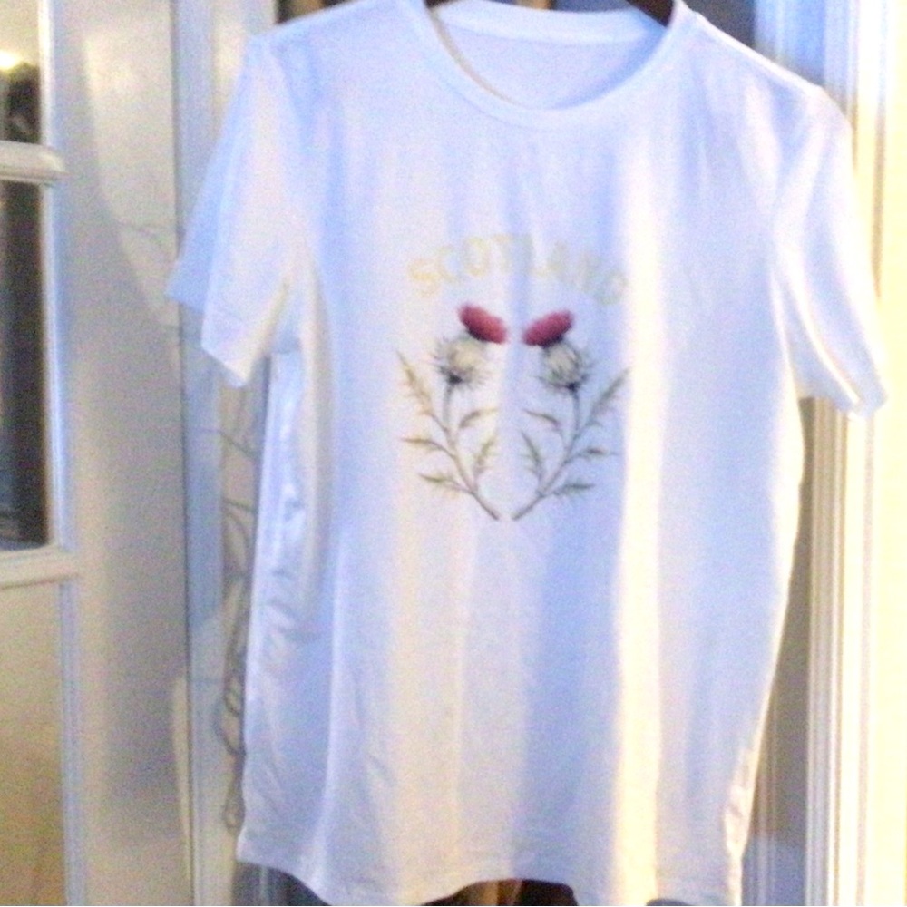 T-shirt with Thistles and Scotland on the front of T-shirt